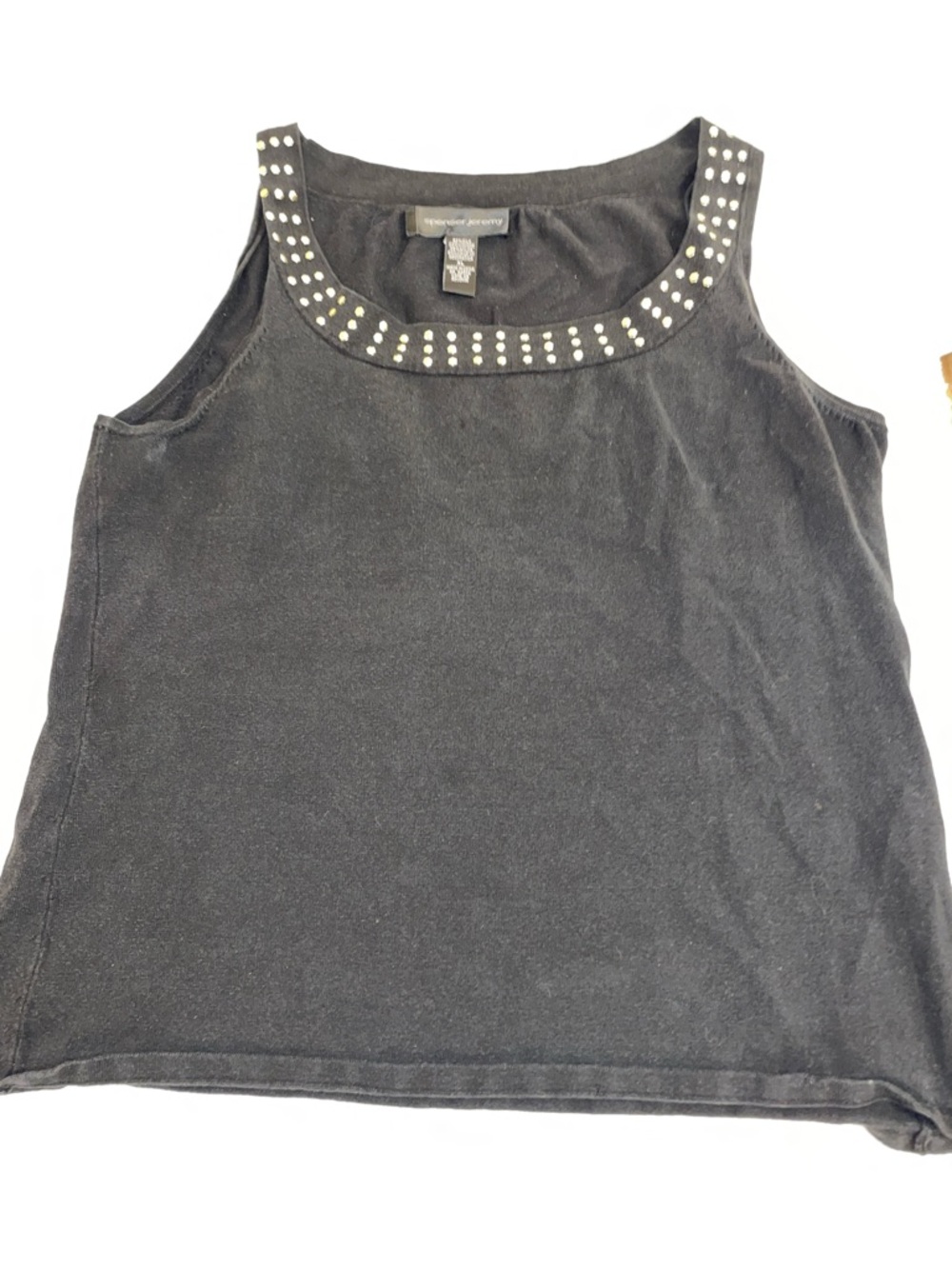 Jones New York Silk Blend Black Tank Top with Gold Stud Trim